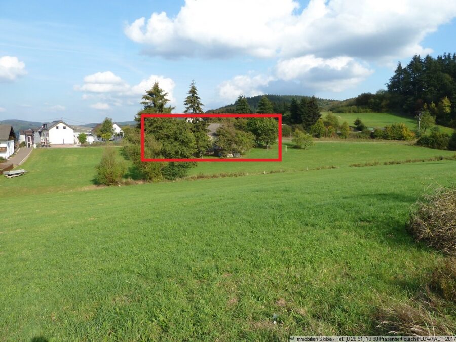 Bauernhaus am äußersten Ortsrand von Wimbach bei Adenau - Blick vom Pachtland