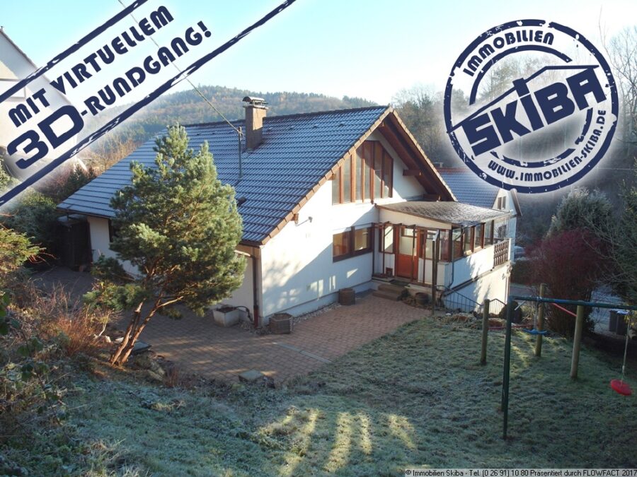 mit 3D-Rundgang: Einfamilienhaus mit Einliegerwohnung in der Eifel an der Ahr - Blick vom Garten